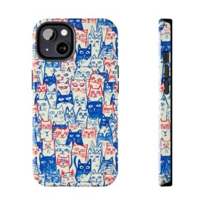 Abstract Cats iPhone Case - Blue and Red Cats Design Phone Cover for iPhone 15 Pro Max, 14 Plus, 13, 12, 11