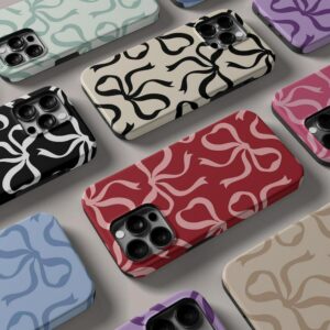 Customized Colors Bows Aesthetics MagSafe Phone Case, Black Cream Pink Red iPhone 16 15 14 13 12 11 X Pro Max Plus Galaxy S24 S23 Ultra Case