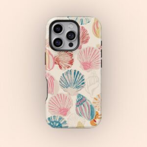 Vintage Seashell Pattern Phone Case, Beachy Tropical Phone Case, iPhone 16 15 14 13 12 11 Pro Max X XS, Samsung Galaxy S25 S24 S23 S22 Ultra